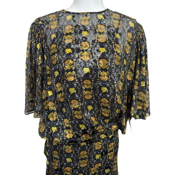Preen by Thornton Bregazzi Lydia Black/Yellow Floral Print Dress Size S - Picture 2 of 13